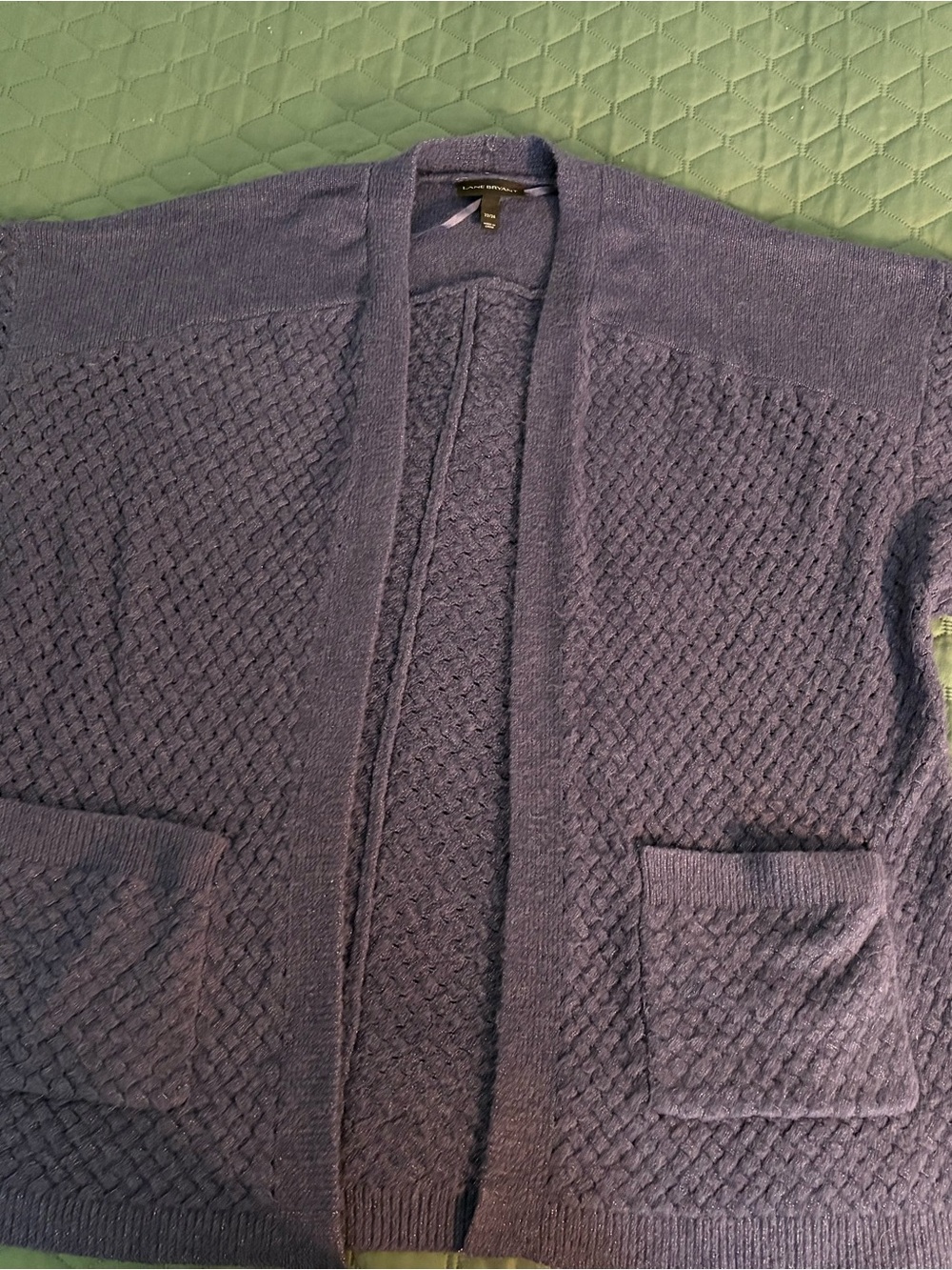 Kimono style cardigan sweater 22-24W, beautiful blue with silver strands